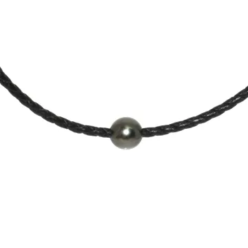 Collier cuir noir tressé et perle Moea Perles - 2