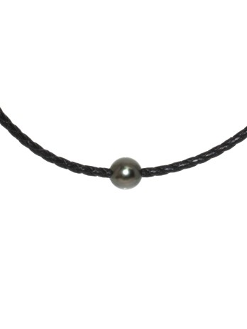 Collier cuir noir tressé et perle Moea Perles - 2