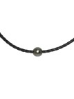 Collier cuir noir tressé et perle de tahiti 10/11mm AAA