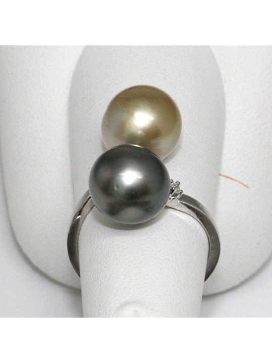 Bague Leilani or perle de tahiti et d'australie 9-10mm et diamants AAA