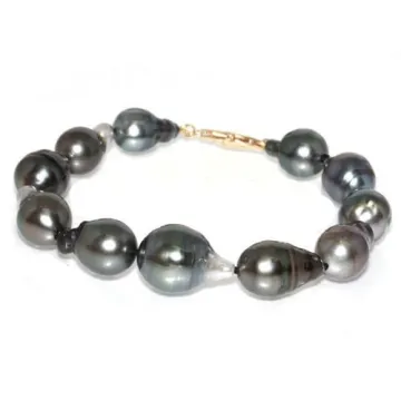 Bracelet Perle Noire De Tahiti Et émeraude — Argent Sterling, Neuf Avec étiquettes