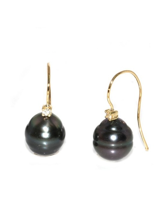 Boucles d'oreilles Ainua perle de tahiti baroque 9-11mm AA et diamants