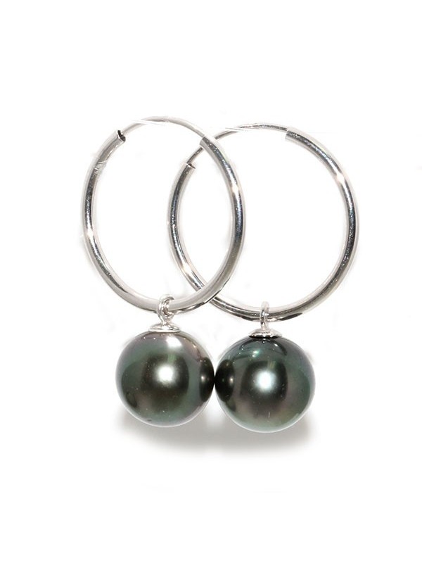 Boucles d'oreilles créoles Nina or 18 carats perles de tahiti rondes 9-11mm AAA