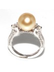 Bague Va'a or blanc 18 carats perle de tahiti 9-10mm AAA et diamants