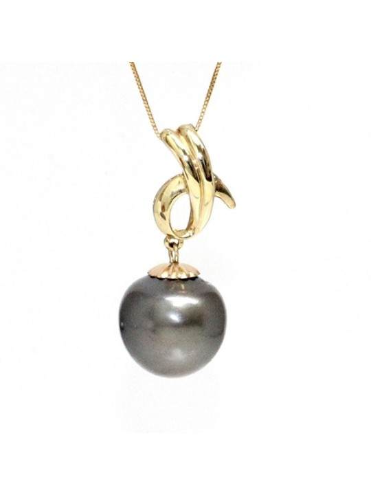 Pendentif Ohu perles de tahiti or jaune 13mm ovale AAA