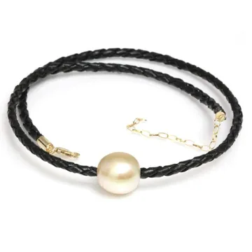 Collier cuir noir tressé et perle australie Moea Perles - 1