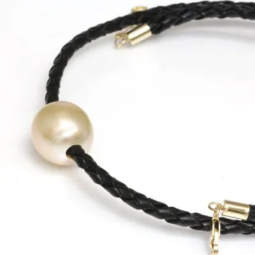 Collier cuir noir tressé et perle australie Moea Perles - 2