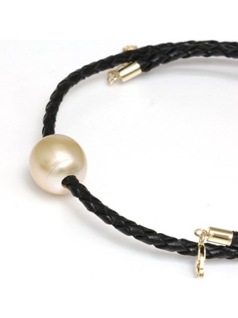 Collier cuir noir tressé et perle australie Moea Perles - 2