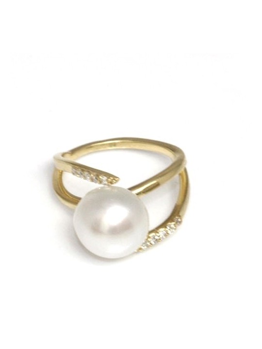 Bague Mah or jaune ou blanc 18 carats perle australie dorée ou blanche 10-11mm AAA