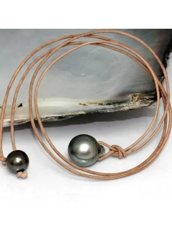 Collier cuir marron perle 13mm Moea Perles - 1