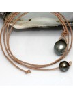 Collier cuir marron perle 13mm oval baroque 13-14mm AA