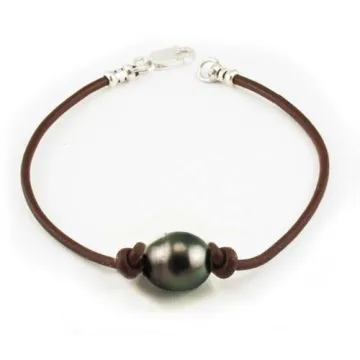 Bracelet cuir marron Moea Perles - 1