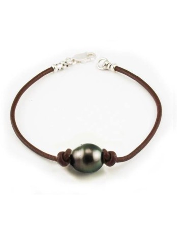 Bracelet cuir marron Moea Perles - 1