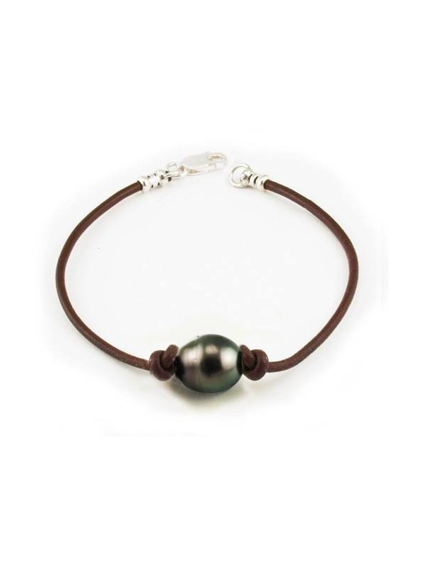 Bracelet cuir marron Moea Perles - 1
