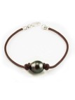 Bracelet cuir marron perle de tahiti