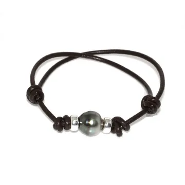 Bracelet cuir marron Moea Perles - 1