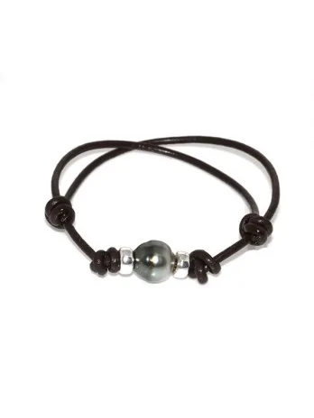 Bracelet cuir marron Moea Perles - 1