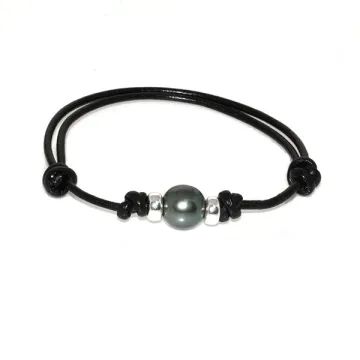 Bracelet cuir noir Moea Perles - 1