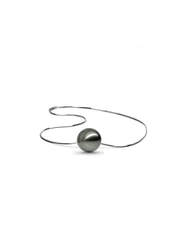 Collier Torea perle de tahiti 9-10mm coulissant chaine argent rhodié 925