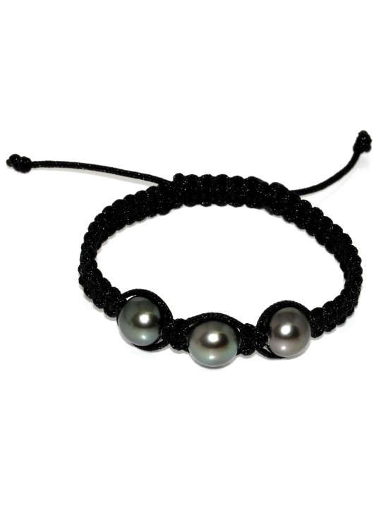 Bracelet Honura shamballa 3 perles de tahiti 10-11mm AAA