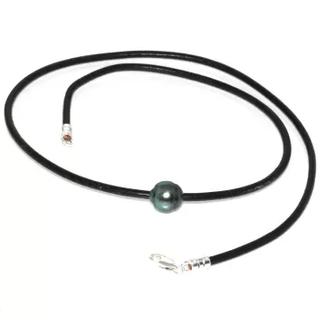 Collier cuir noir Ara Moea Perles - 1