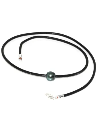 Collier cuir noir Ara Moea Perles - 1