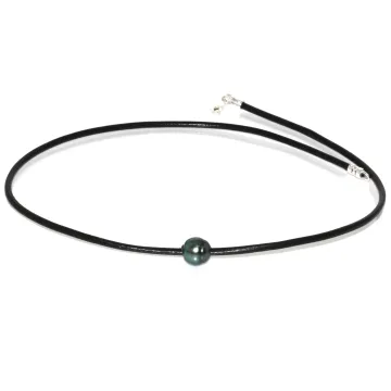 Collier cuir noir Ara Moea Perles - 2