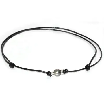 Collier cuir noir Moea Perles - 1