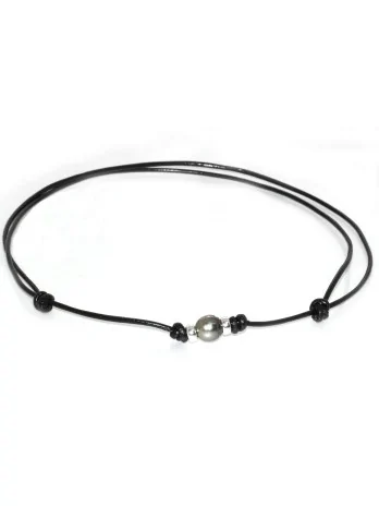 Collier cuir noir Moea Perles - 1