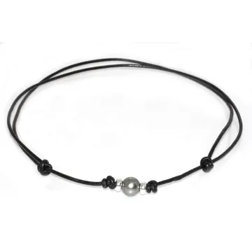 Collier cuir noir Moea Perles - 1