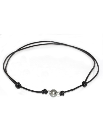 Collier cuir noir Moea Perles - 1