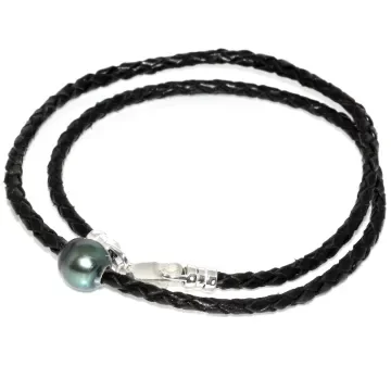 Collier cuir tréssé 1 perle de tahiti Moea Perles - 2