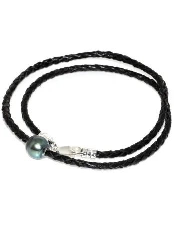 Collier cuir tréssé 1 perle de tahiti Moea Perles - 2