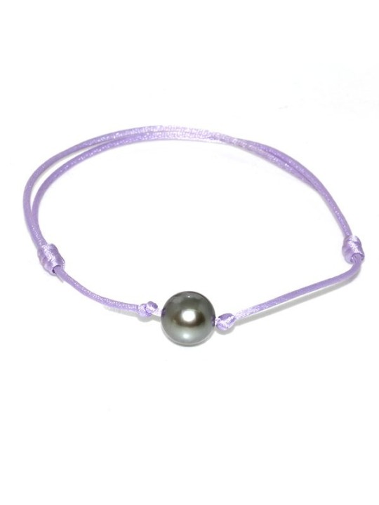 Bracelet coton mauve perle de tahiti 9/10mm AAA
