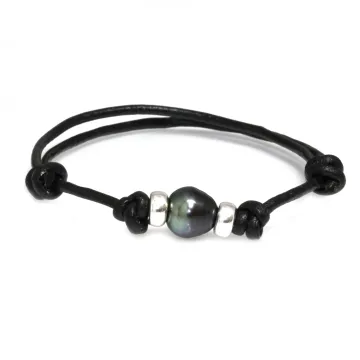 Bracelet cuir noir Moea Perles - 1