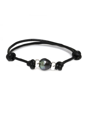 Bracelet cuir noir Moea Perles - 1