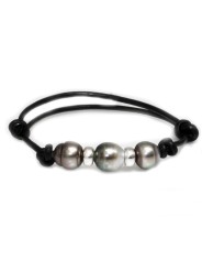 Bracelet cuir noir 3 perles Moea Perles - 1