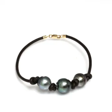 Bracelet cuir naturel 3 perles Moea Perles - 2