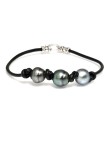 Bracelet cuir noir 3 perles Moea Perles - 1