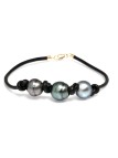 Bracelet cuir noir 3 perles