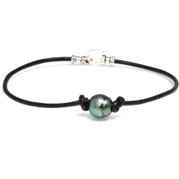 Bracelet cuir noir Moea Perles - 1