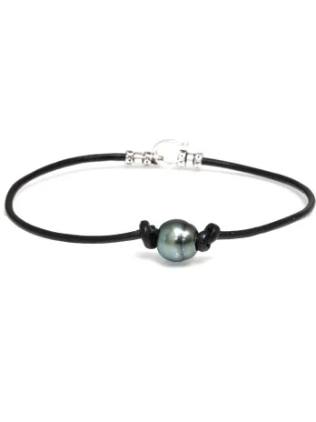 Bracelet cuir noir Moea Perles - 1