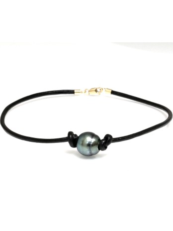 Bracelet cuir noir Moea Perles - 2