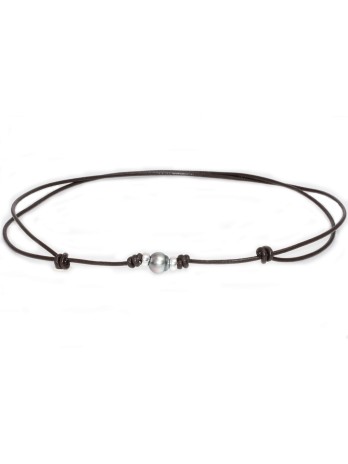 Collier cuir marron Moea Perles - 1