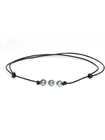 Collier cuir noir 3 perles Moea Perles - 1