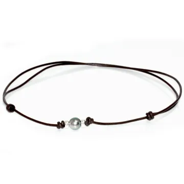 Collier cuir marron Moea Perles - 1