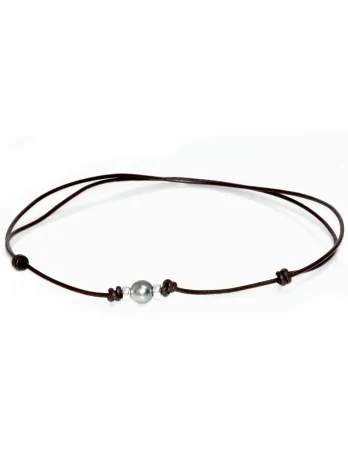 Collier cuir marron Moea Perles - 1