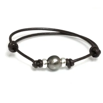 Bracelet cuir marron Moea Perles - 1