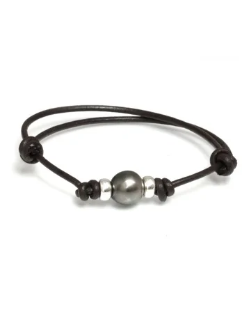 Bracelet cuir marron Moea Perles - 1