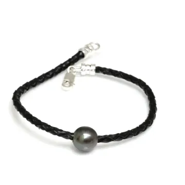 Bracelet cuir noir tressé Moea Perles - 1
